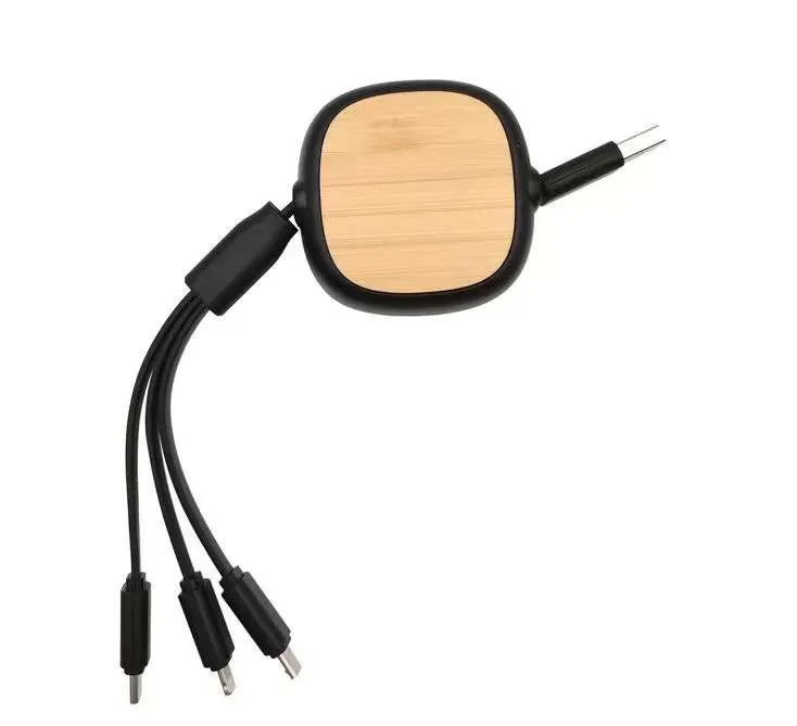 Eco-Friendly Promotional Gifts Mobile Phone Charging Cable USB/Micro/Type-C/Ios Bamboo 3 in 1 USB Data Cable